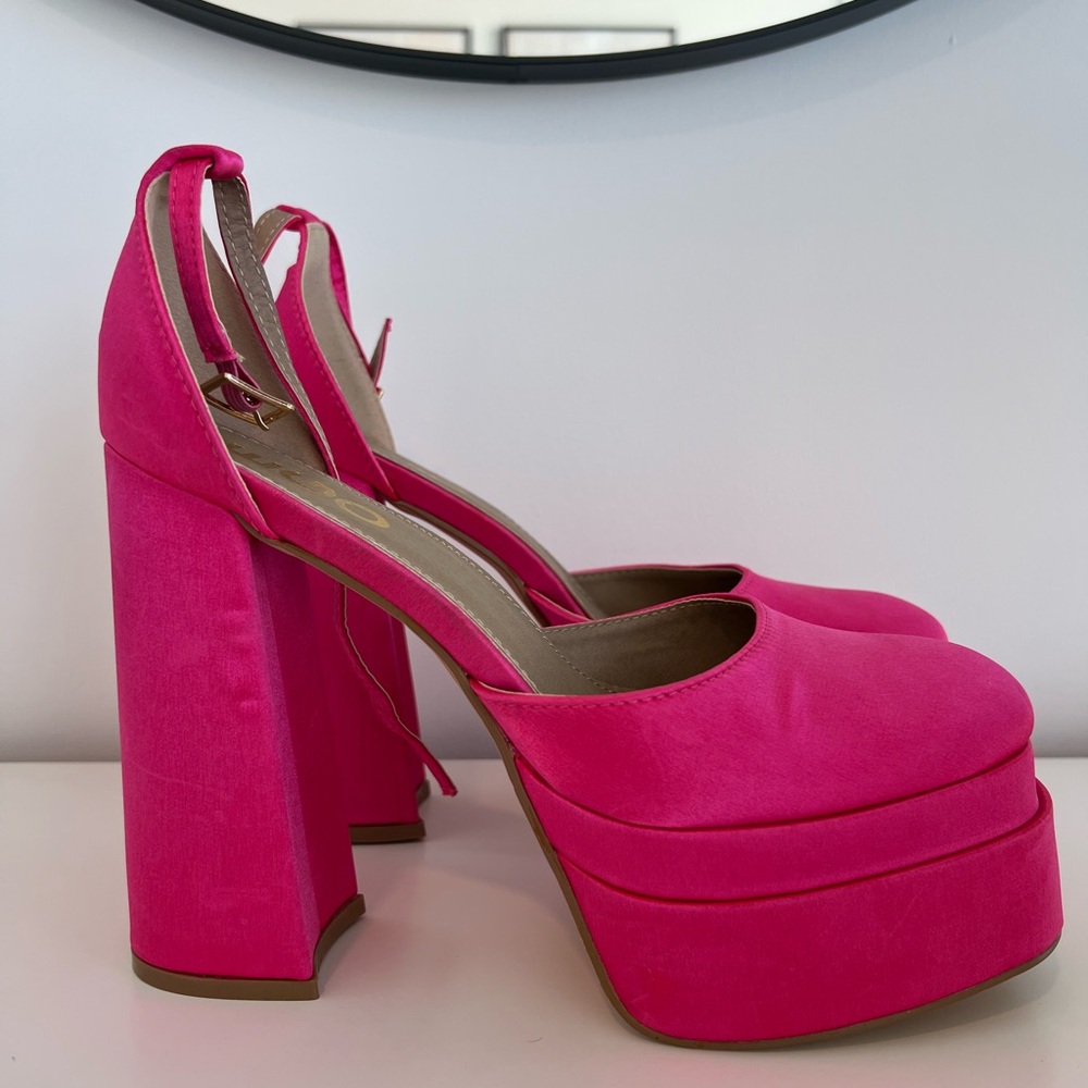 Brand New EGO Pink Satin Platform Heels